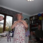 Freda dressing up. Freda wearing the packaging